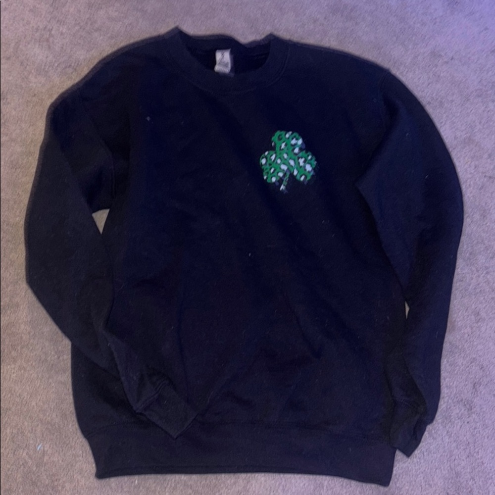 Gildan Black Crewneck Sweater with Green Shamrock